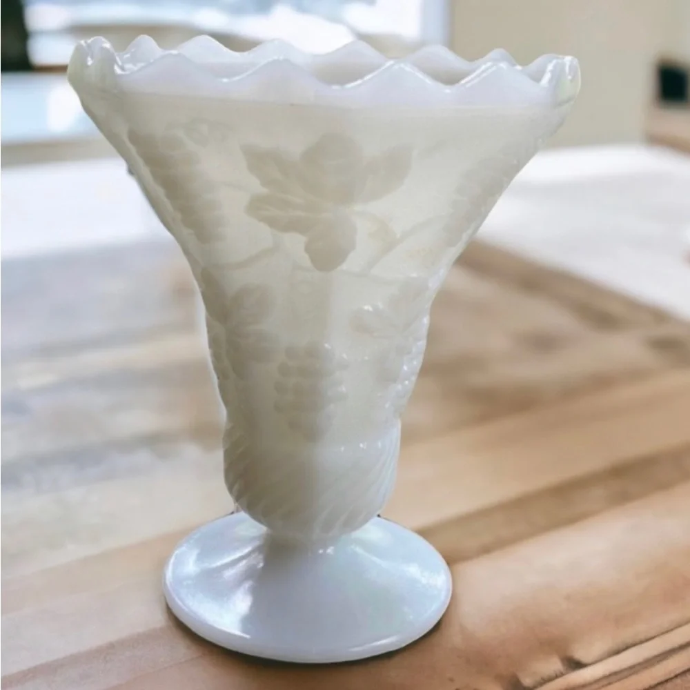 Anchor Hocking Milk Glass Pedestal Vase Vintage